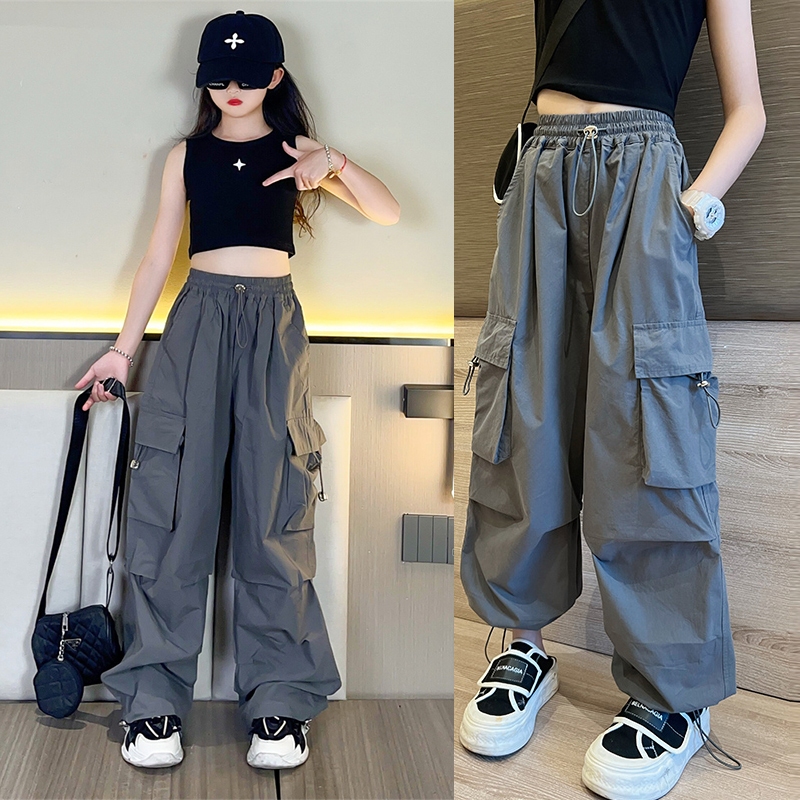 Cargo Pants for Kids Girls Jogger Pants 4 Pocket 5-16 Yrs Summer Loose ...