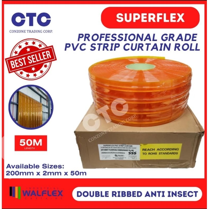 Superflex PVC Strip Curtains roll - Double Ribbed Anti-Insect yellow ...