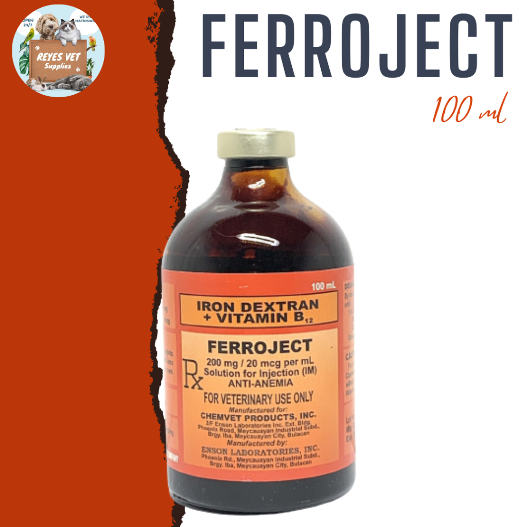 [VET SUPPORT] FERROJECT Iron Dextran Vitamin B12 100mL Anti Anemia