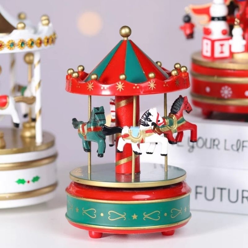 Carousel Music Box Christmas Gift Desktop Wooden Creative Rotating