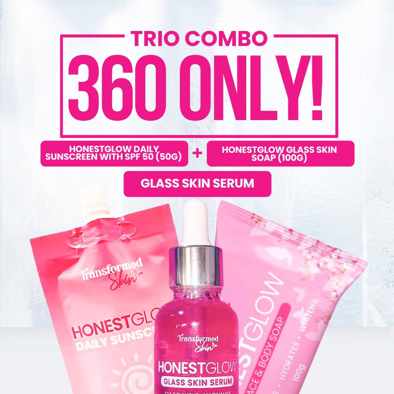 TRIO COMBO (SET 3) : DAILY SUNSCREEN+ PINK SERUM+ GLASS SKIN SOAP ...