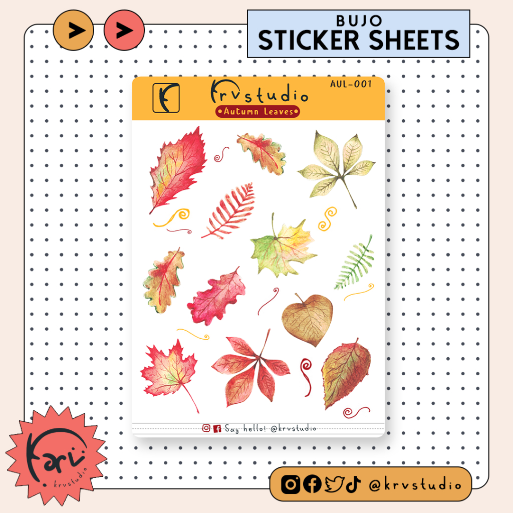 Autumn Leaves Sticker Sheet Journal Stickers Plant Stickers Vintage Stickers Art By