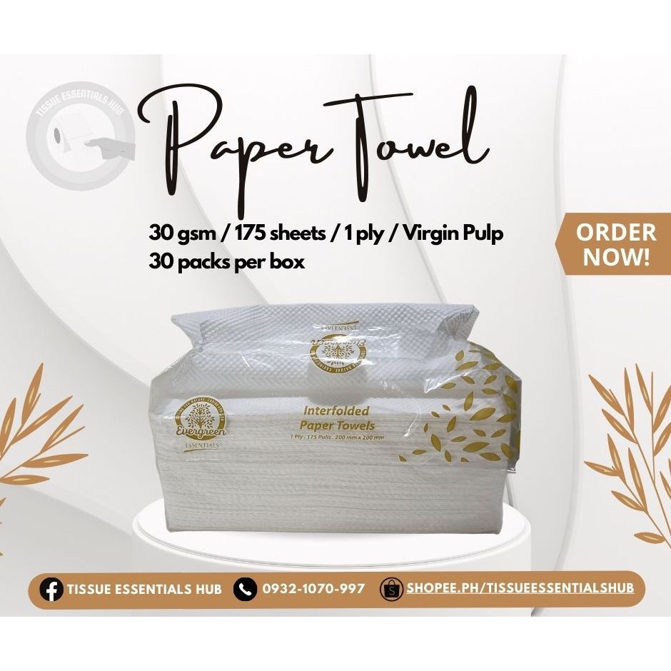 Evergreen Interfolded Paper Towel Virgin Pulp 30 gsm 175 pulls (Premium