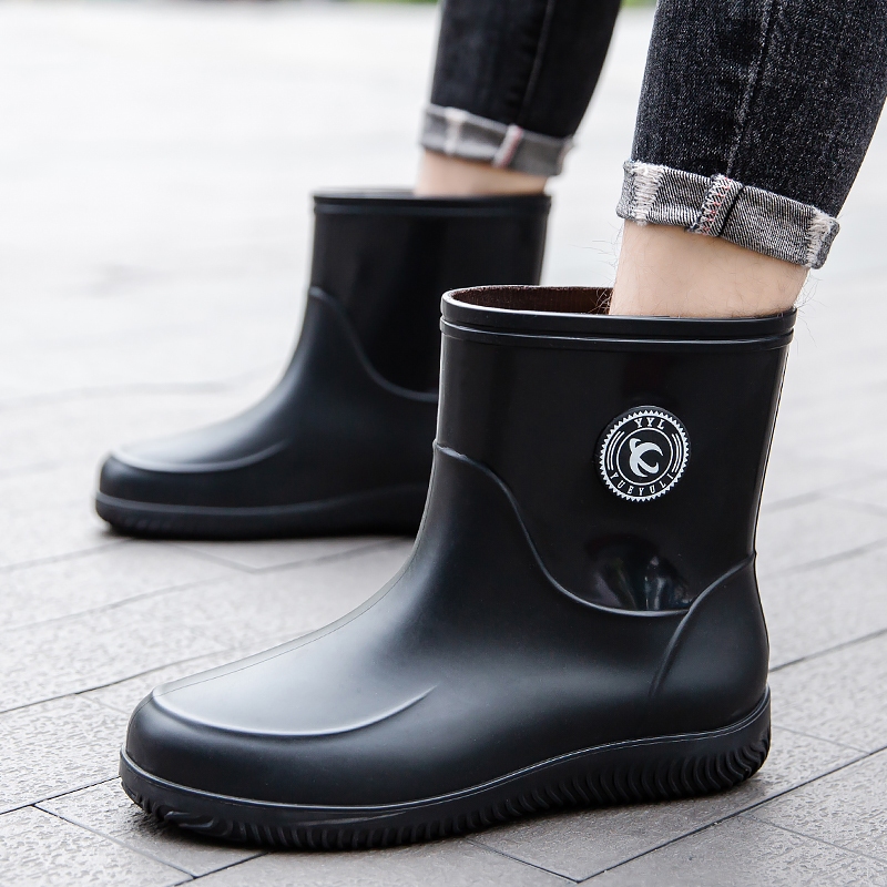 Men Rain Boots Men's Short Tube Fashion Water Shoes Flat Waterproof Non