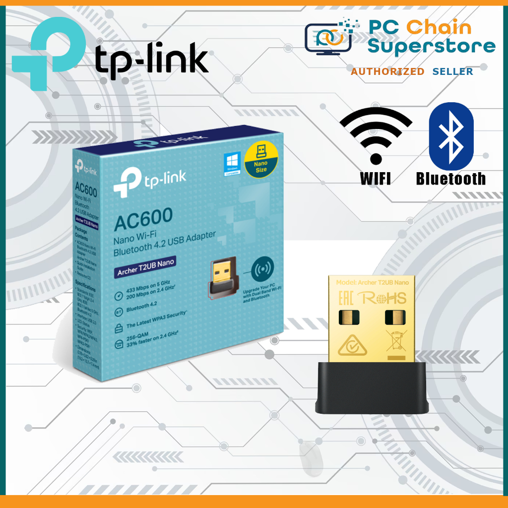 Tp-Link Archer T2UB AC600 Nano Wi-Fi & Bluetooth 4.2 USB Wifi Adapter ...