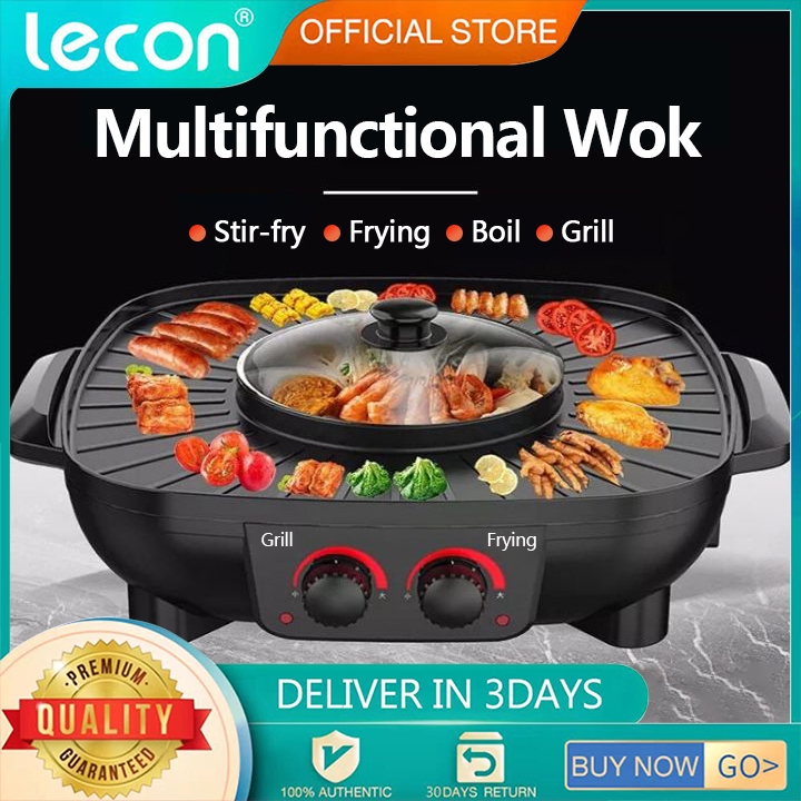 Lecon Electric grill pan 2in1 Multifunctional Electric Hot Pot grill