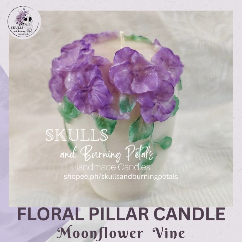 Flower Vine Pillar Vigil Candle Moonflower Decor Elegant Mild Scented