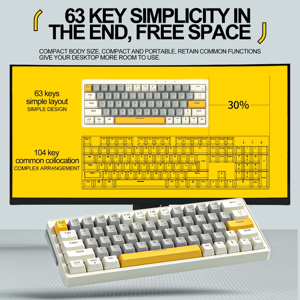 Zifriend ZA63 3 Mode 60% Mechanical Keyboard Hot Swappable RGB Backlit ...