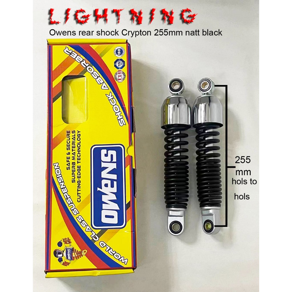 Owens rear shock Crypton 255mm matt black red chrome black | Shopee ...