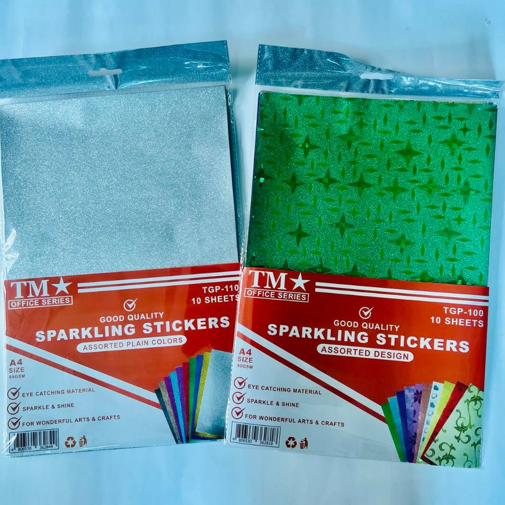 TM SPARKLING STICKERS/GLITTER PAPERS A4 Assorted Plain/Design GLITTERS