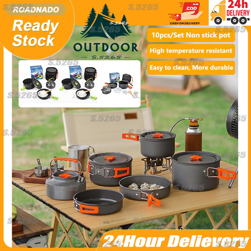 【Gifts】10pc/set Camping Cooking Set Pot Outdoor Hiking Cookset for 23