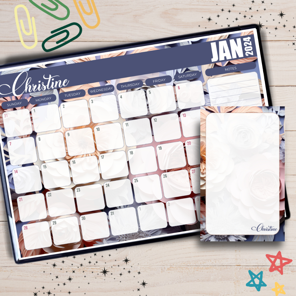 1/2 Personalized 2024 2025 A4 Calendar & Notepad Pack Gift Set