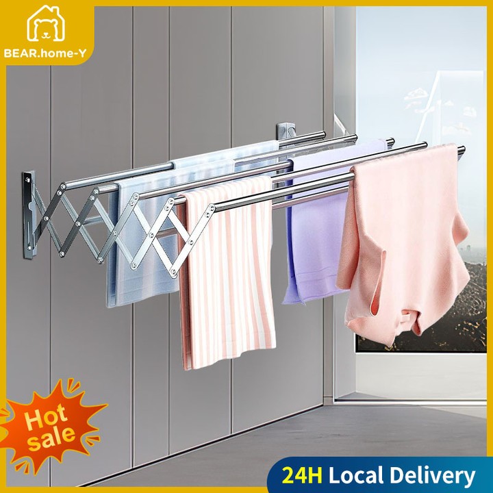 Telescopic Drying Rack Foldable Hanger Space Saving Wall Hanger ...
