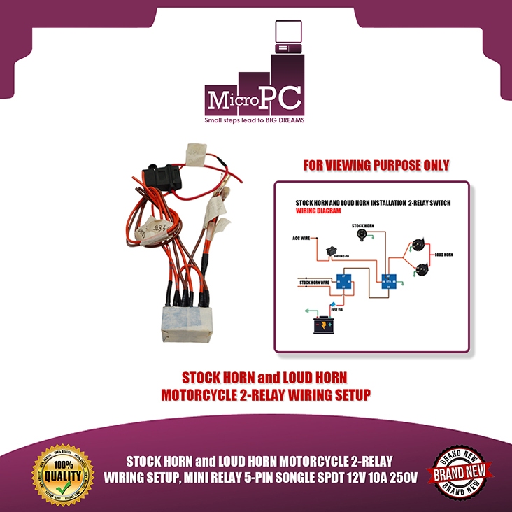 MICRO PC STOCK HORN and LOUD HORN MOTORCYCLE 2-RELAY WIRING SETUP ...