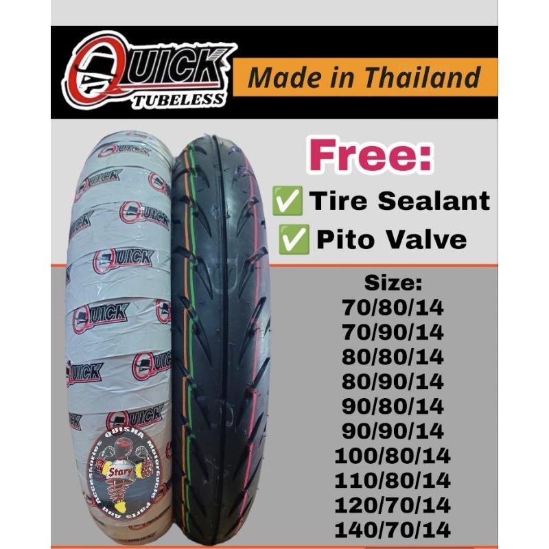 QUICK TIRE SIZE 14 & 13 TUBELESS FOR SCOOTER (FREE PITO AND SEALANT
