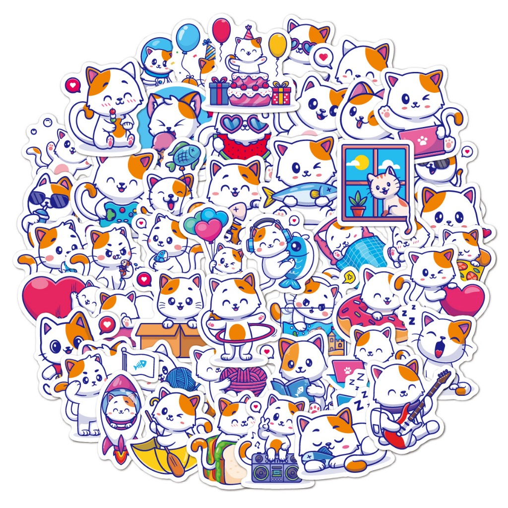 50Pcs Cartoon Fun Children's Series Super cute Cat Stickers DIY Laptop ...