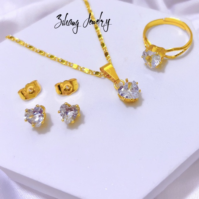 Zihang Jewelry 24K Gold Plated single stone 3in1 jewelry set with ...