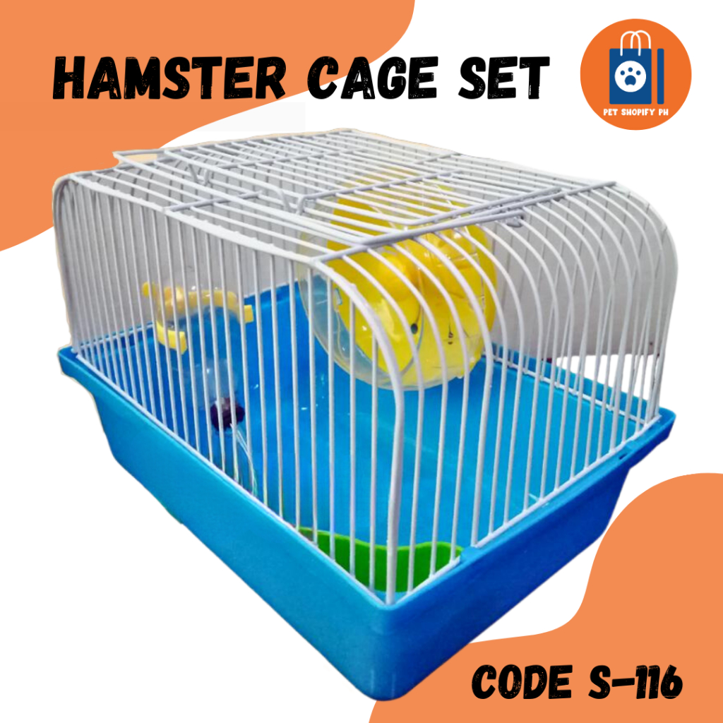 View of Hamster Cage with Running Wheel Water Bottle Food Pet House Mice Cage ...