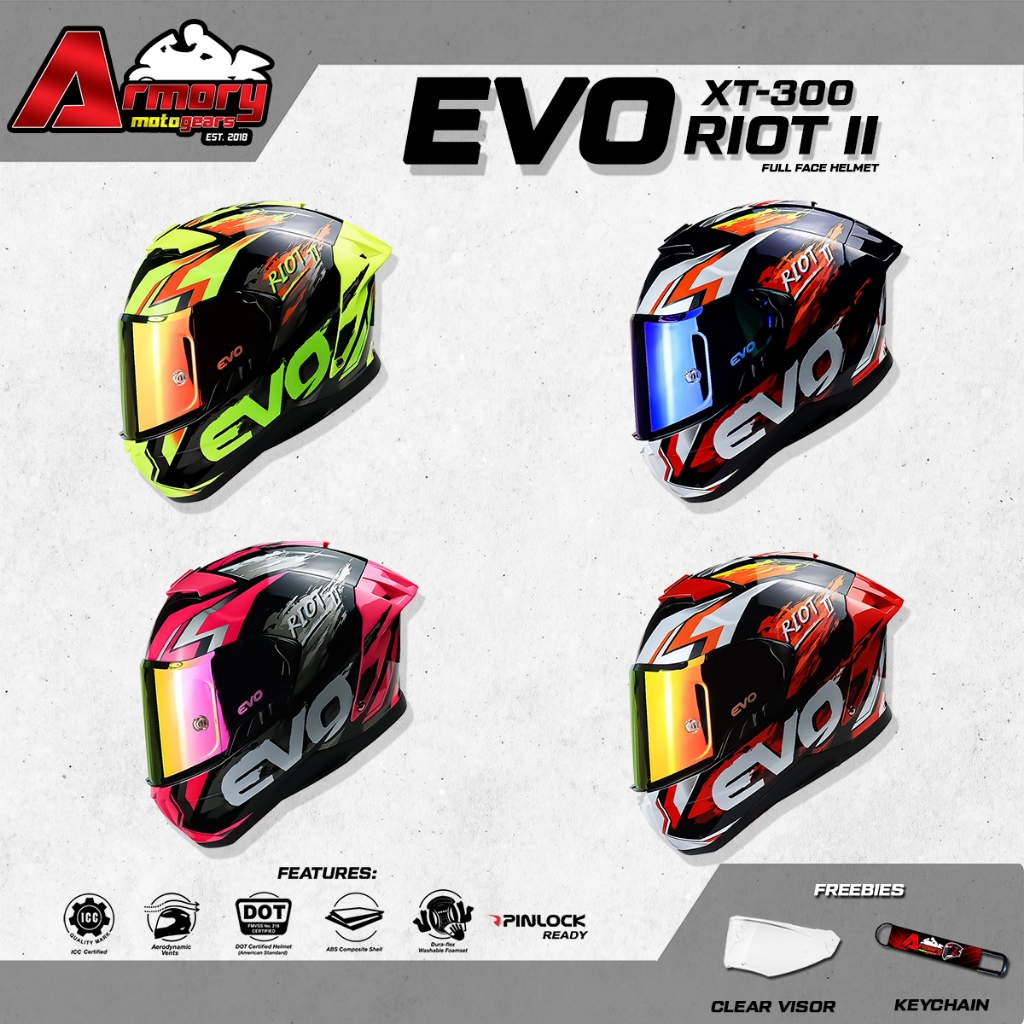 EVO XT-300 RIOT II (REVO LENS) DUAL VISOR FREE CLEAR LENS & ARMORY ...