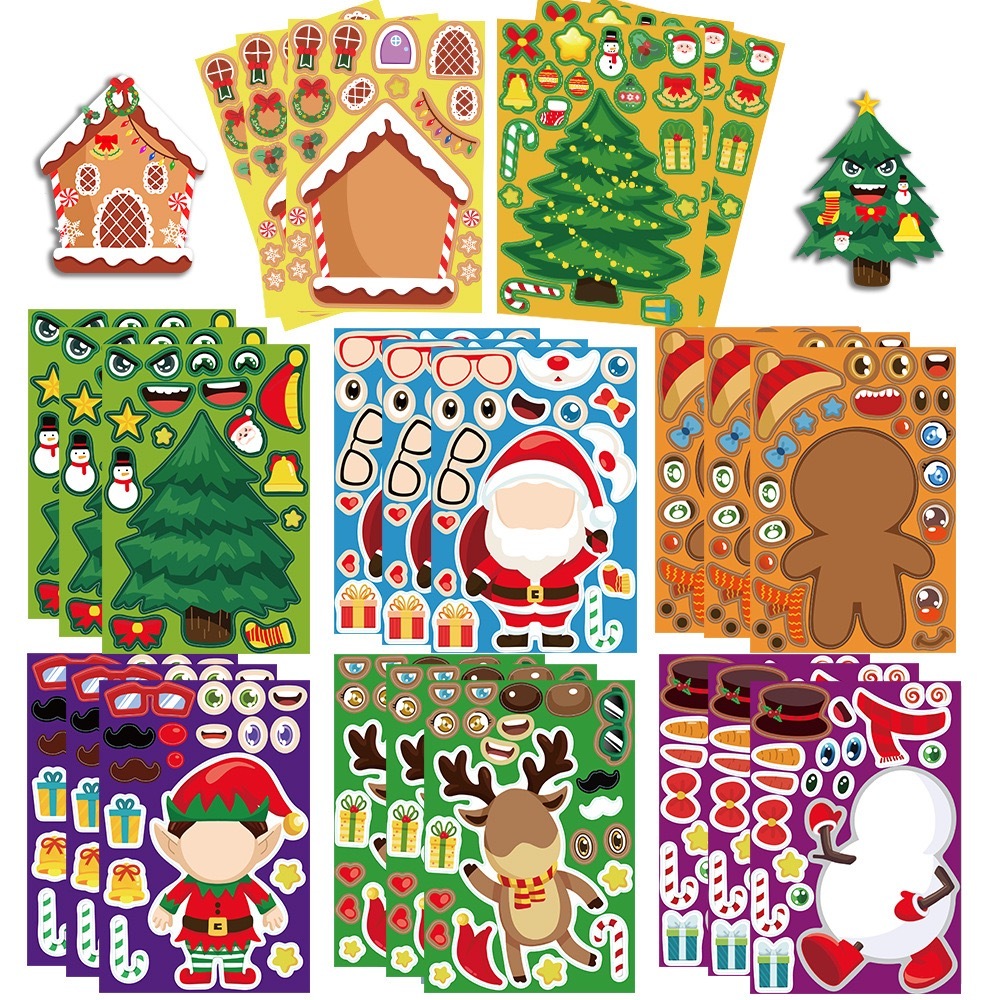8Sheets Children DIY Puzzle Sticker Santa Christmas Tree Socks Face ...