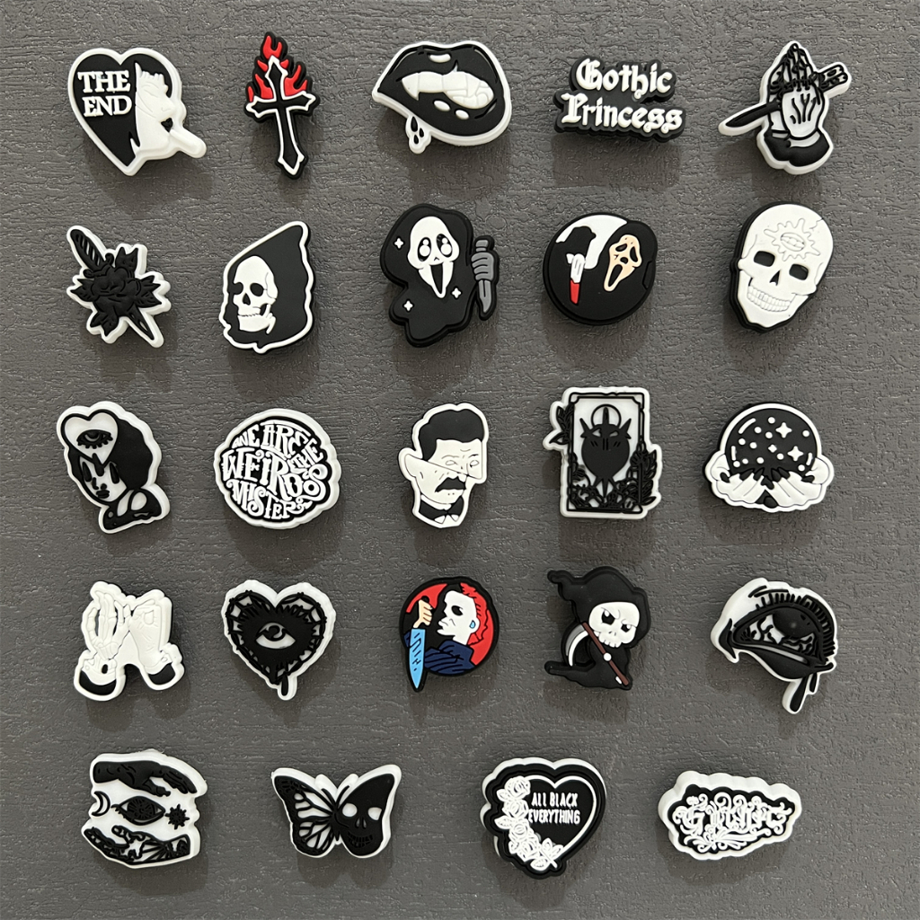 halloween Gothic black and white series jibbitz charms for crocs shoe accessories jibbis