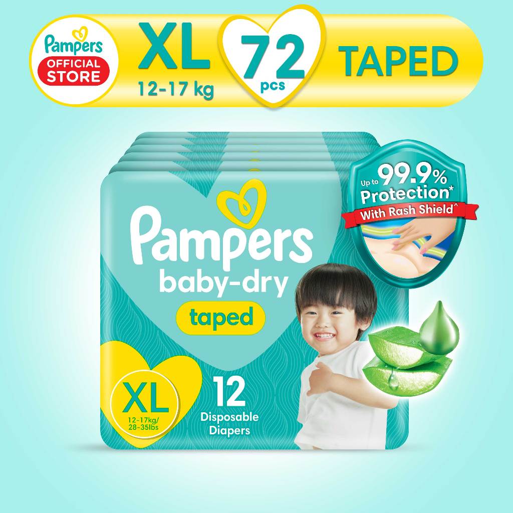 Pampers Baby Dry Taped Diapers XL 12s x 6 packs (72 pcs) Shopee