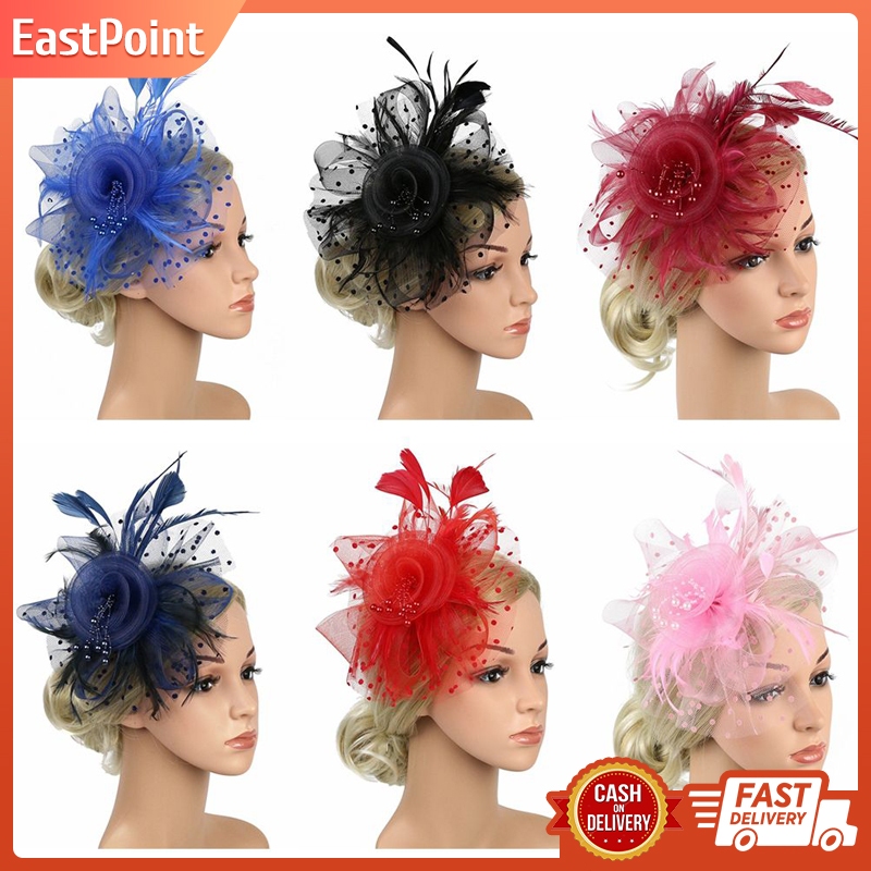 thumbnail image 2 of Fascinators Hats For Women, Garden Tea Party Hats Vintage Wedding Flower Cocktail Mesh Feathers Headband For Party Black At Women's Clothing Store 2 of 11