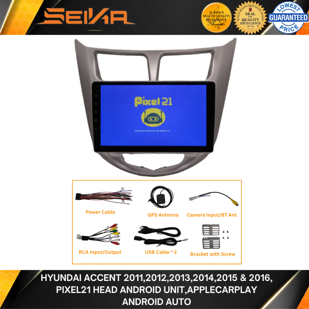 Hyundai Accent 2011,2012,2013,2014,2015 & 2016,Pixel21 Android Head ...