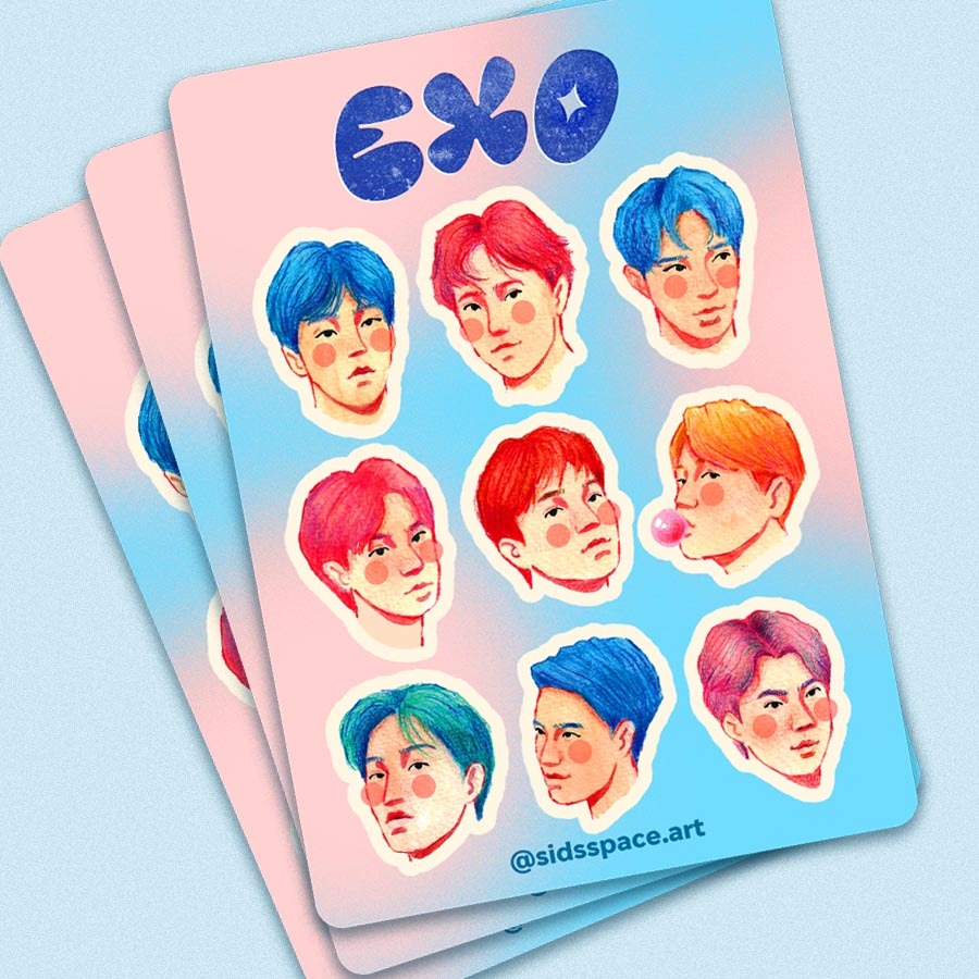 EXO OT9 Members Fanart Sticker Sheet | sidsspace.art | Shopee Philippines