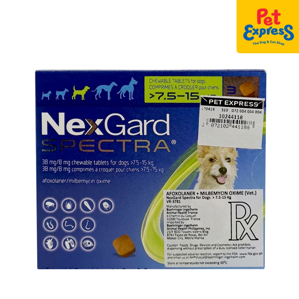 NexGard Spectra Chewable Tablet for Medium Breed Dogs >7.5-15kg (3 ...