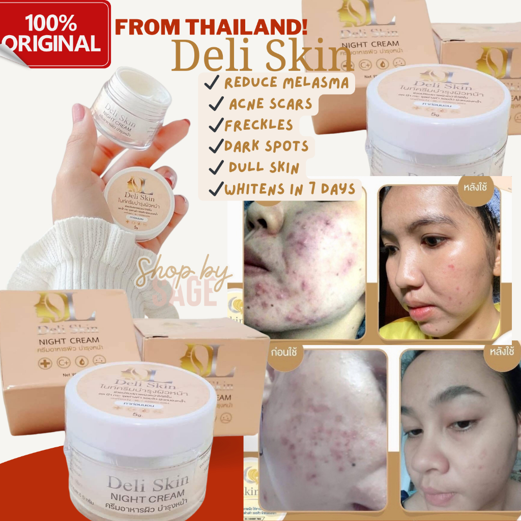 DELI SKIN NIGHT CREAM 100% Original Thailand FOR ACNES PIMPLES MELASMA ...