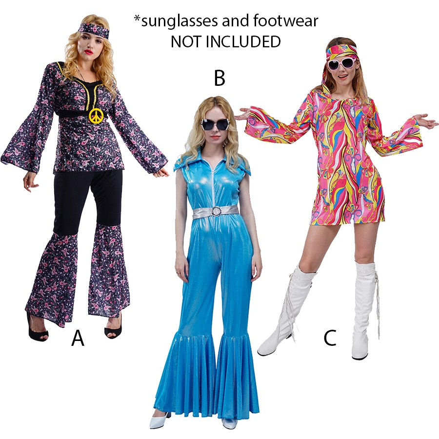 Hippie Costume for Women Sixties Seventies Disco Cosplay 60s 70s Decade ...