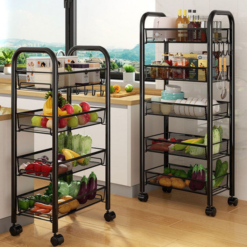 Kitchen storage rack Floor to floor household movable multilayer