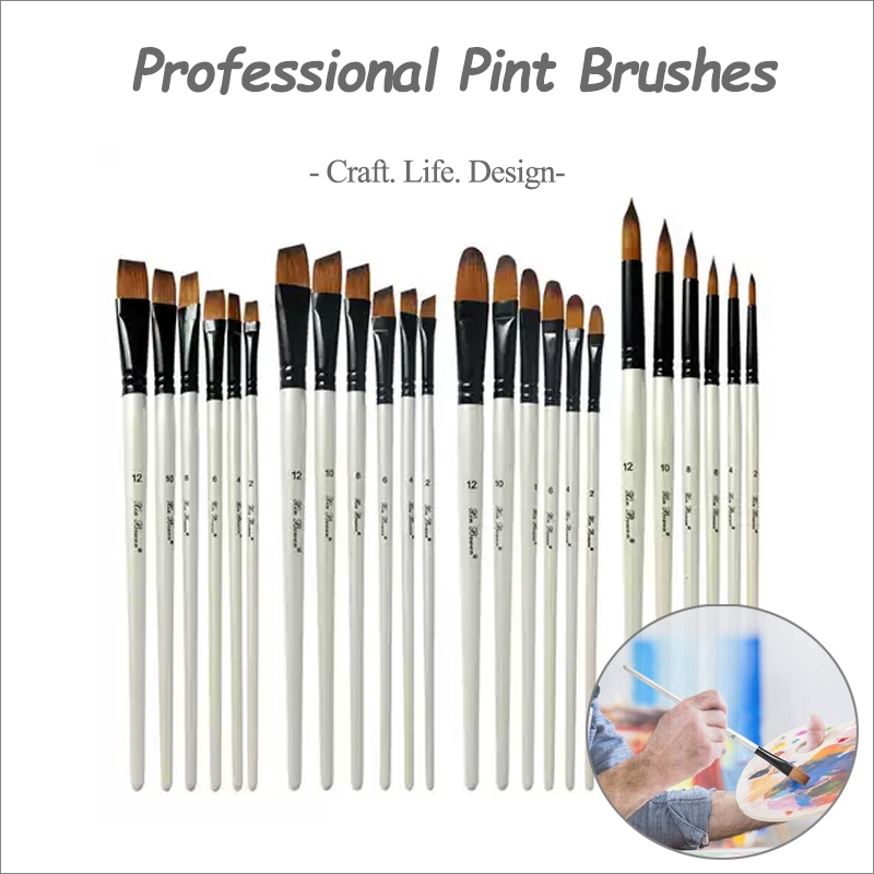 6 Pcs Professional Paint Brushes Nylon Hair Wooden Brushes Watercolor