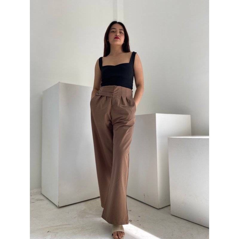 CLYDE High Waist Wide Leg Zipper with Waistband Trousers for Woman ...
