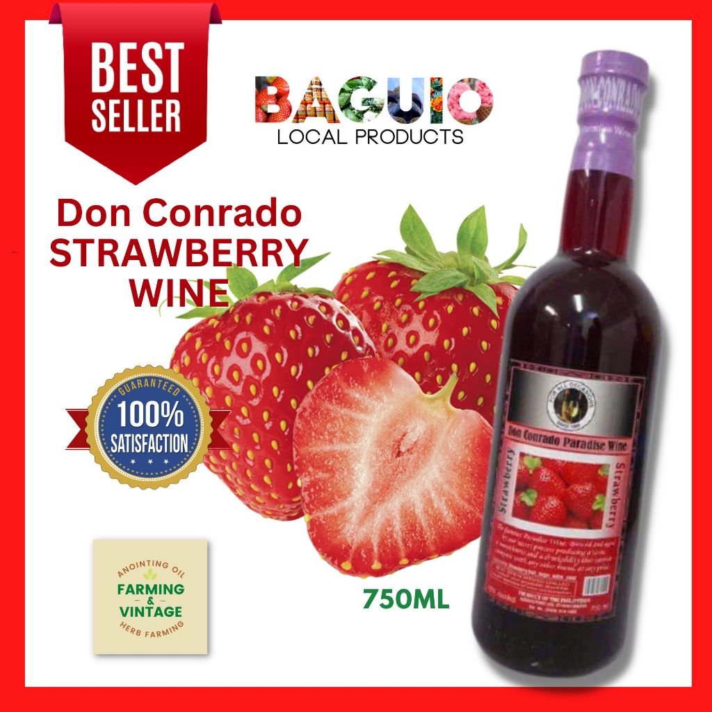 STRAWBERRY WINE 750ml / 14 Alcohol Export Quality by Don Conrado