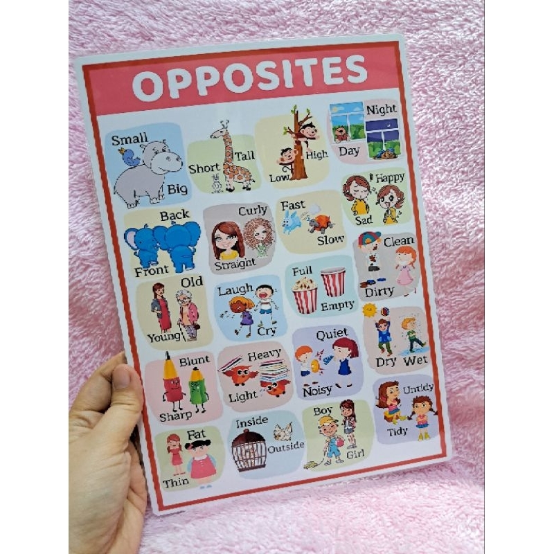 OPPOSITES CHARTS LAMINATED for kids (Teacher Pher) | Shopee Philippines