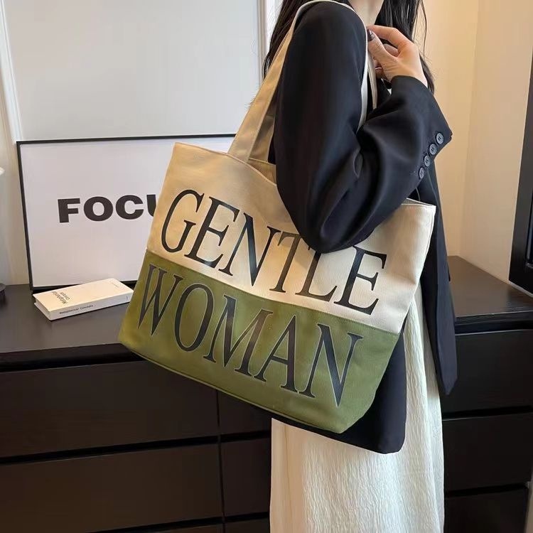 R&O Korean New Fashion Gentlewoman Designer Tote Bag Canvas Shoulder Bags  Simple With Zipper #3092