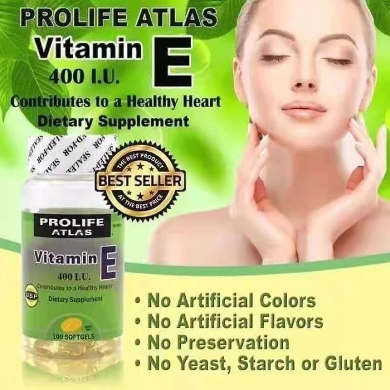 Vitamin E 400 I.U. Anti-Aging younger looking Skin 100softgel Prolife ...