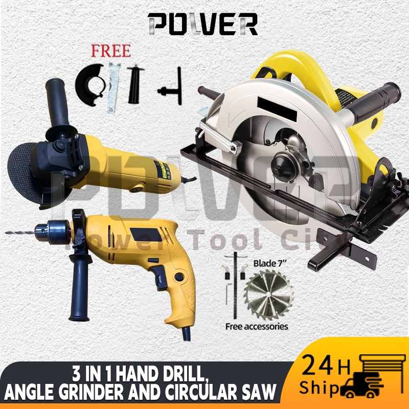 NEW 3 in 1 Angle Grinder and Impact Drill and JigSaw Set With Hardcase