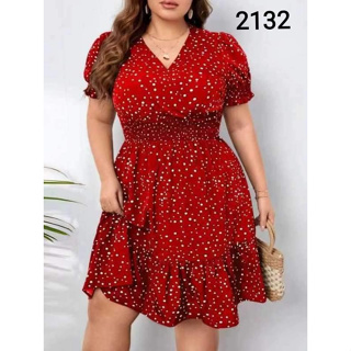 Womens Casual Plus Size Dress Polka Dotted V Neck Midi Bodycon Pink Blue  Red Dresses