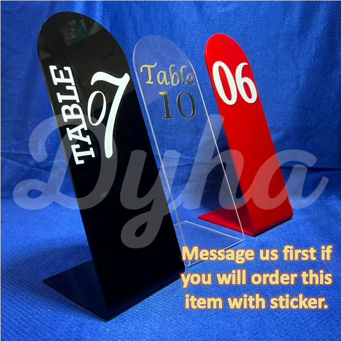 Acrylic table number stands with or without print 3mm colored sign