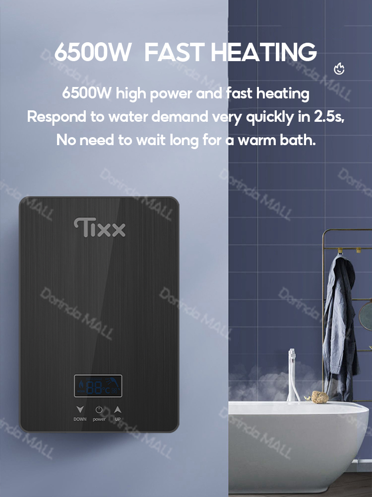 Shower Heater Water Heater 6500W Instant Heater Fast Heat LCD