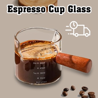 Espresso Shot Glass Wood Handle Double Mouth Milk Cup Espresso