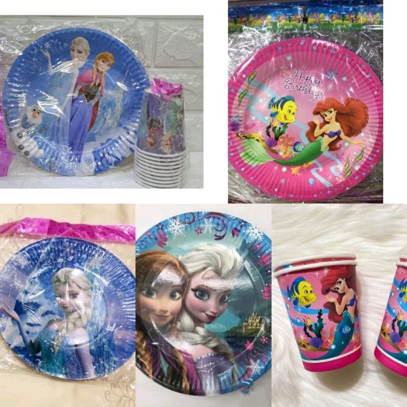 10pcs/pack Disney Princess Frozen Elsa and Anna Paper Plates and Cups