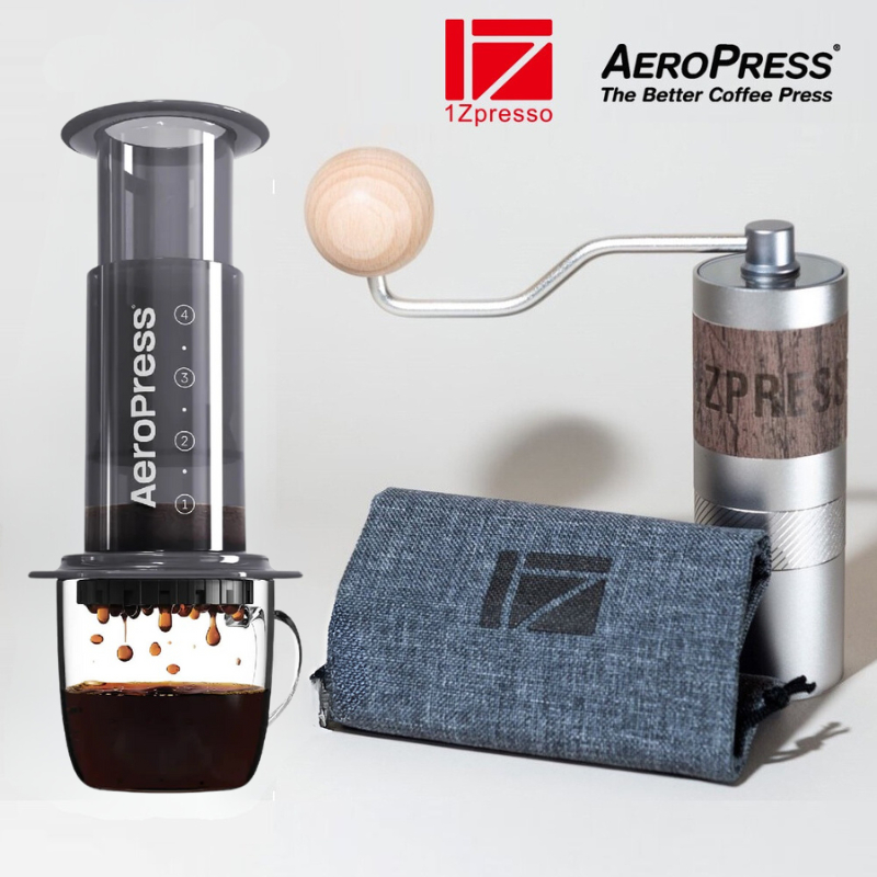 1Zpresso Q Coffee Grinder Heptagonal Burr + Aeropress Coffee Maker
