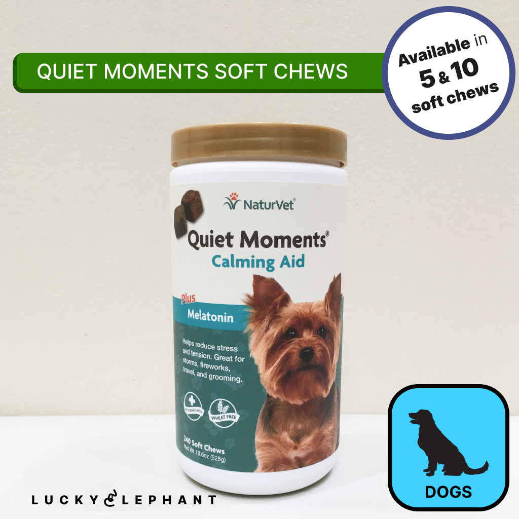NaturVet Quiet Moments, Calming Aid Plus Melatonin for Dogs (in 5 & 10 soft chews) Shopee