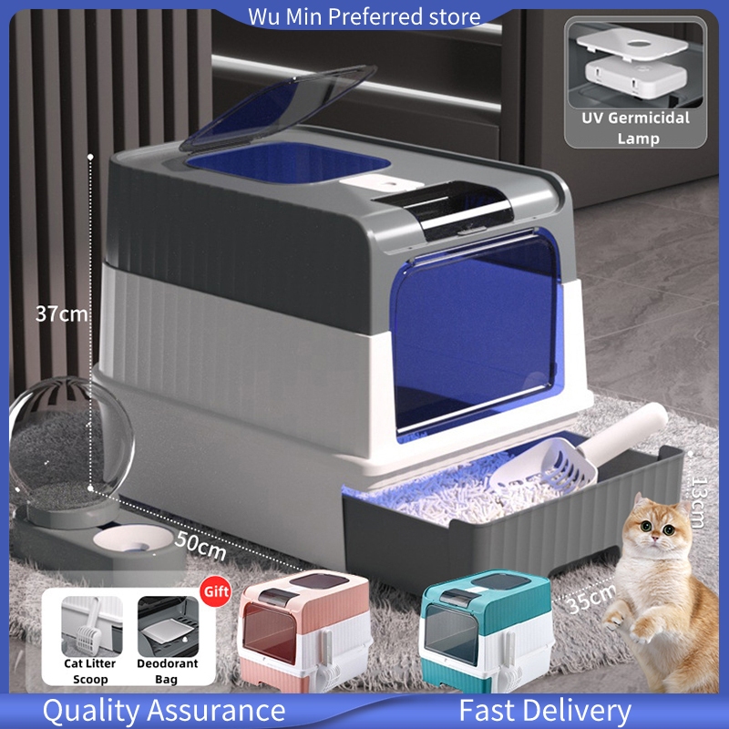 Large Enclosed Cat Litter Box With UV Sterilization Cat Toilet Box With