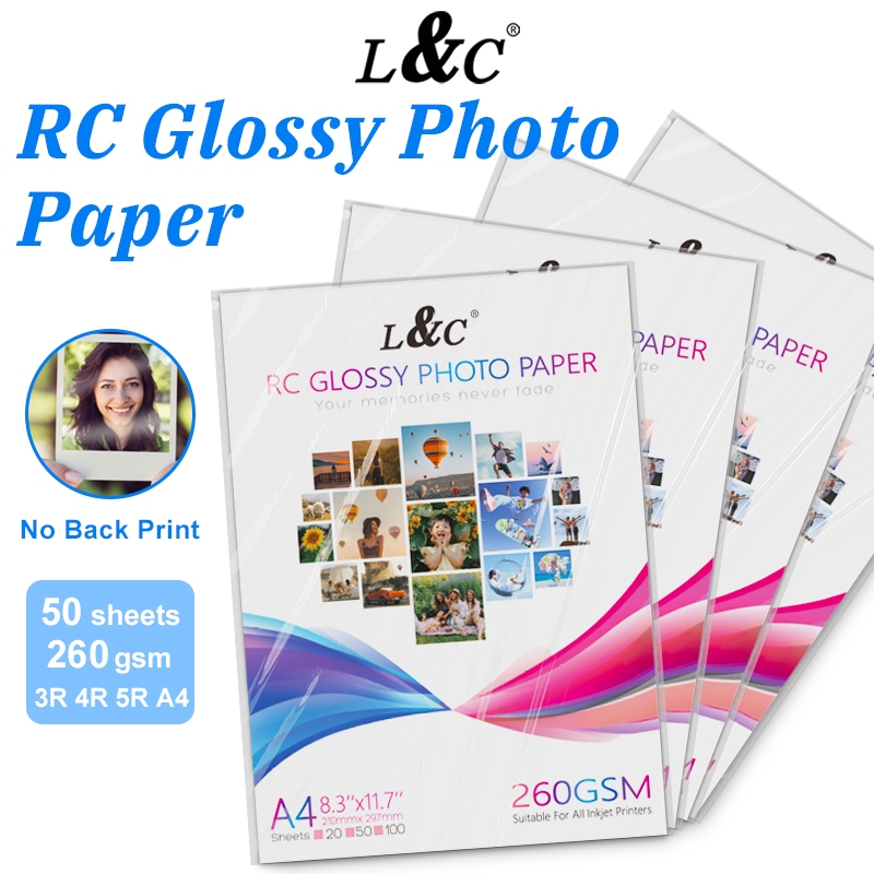 L&C Photo Paper 260gsm RC Photo Paper Glossy A4 5R 4R 3R Size Resin Coated 20 Sheets 50Sheets