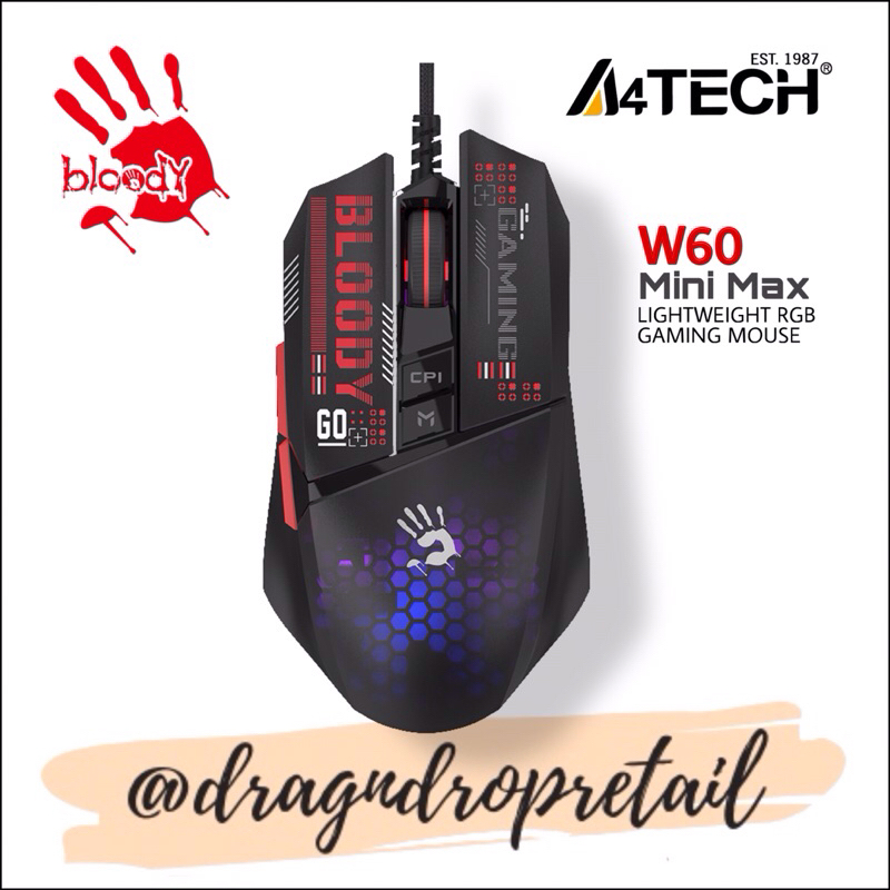 A4TECH BLOODY W60 Mini Max Lightweight Gaming Mouse RGB Animation Ultra ...